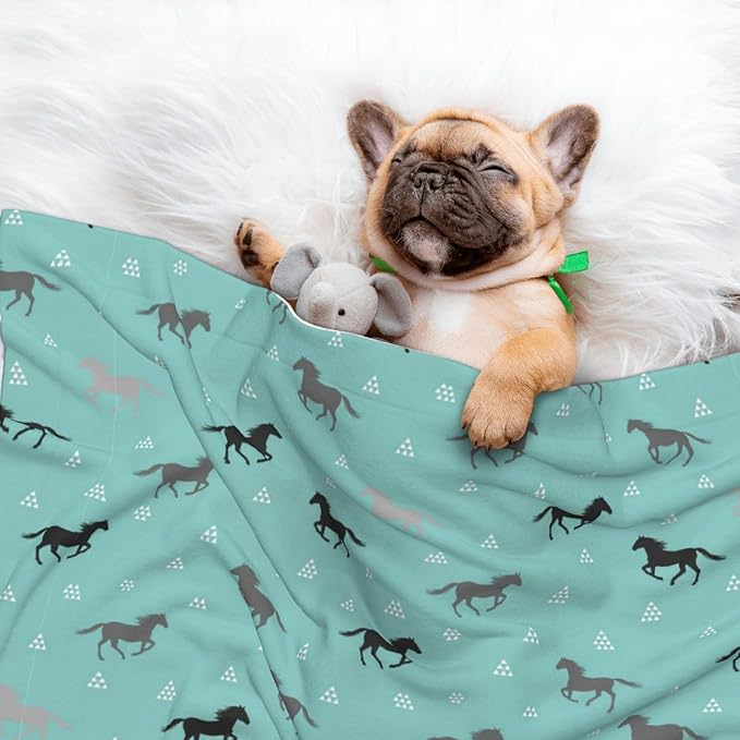 Double Sided Pet Bed Blanket for Added Cushion Warmth, Wild Horses, Reversible Cover with Textured Dot Surface for Existing Beds Standalone Mat