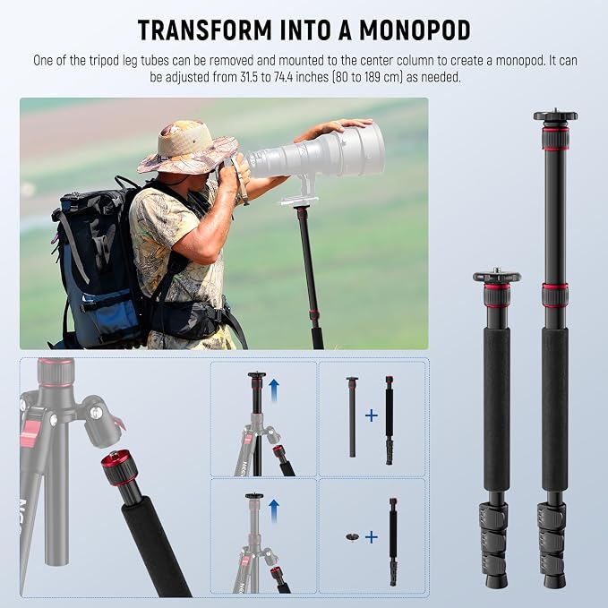 NEEWER Basics TP15 Camera Tripod Monopod, Ball Head Not Included