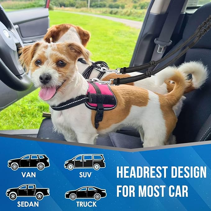 Dog Seat Belt for Car, Dual Pet Vehicle Headrest Restraint Safety Seatbelt,Two Dog Leash No Tangle Dog Car Leash Seat Belt,Duty Adjust Elastic Connect Harness in Vehicle Travel (Red)