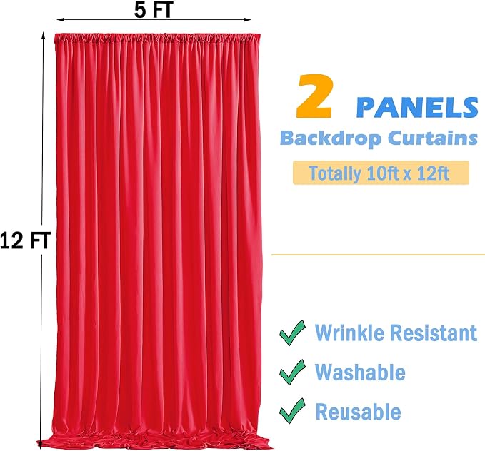 12ft x 10ft Red Backdrop Curtains