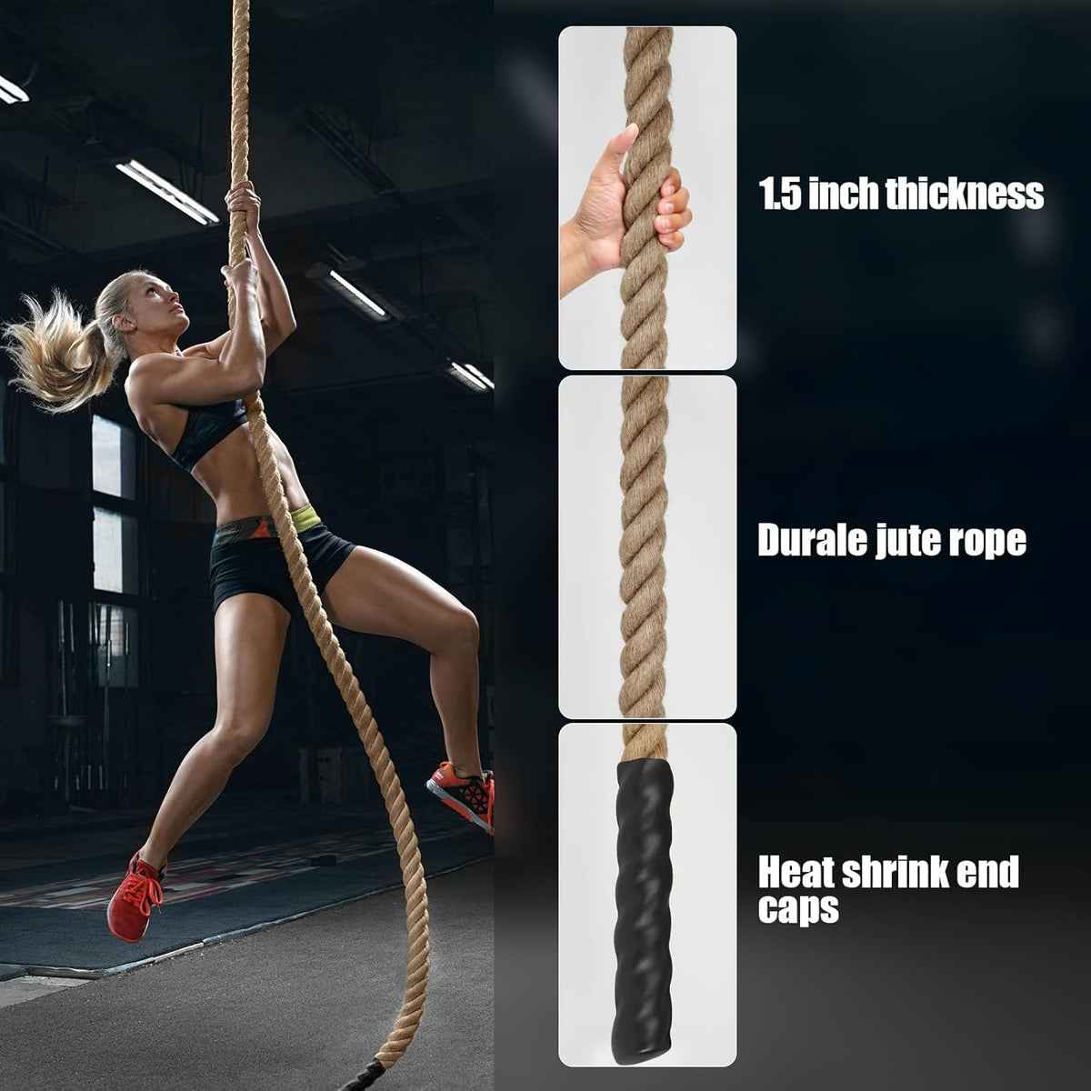 X XBEN Climbing Rope - Heavy Jute Rope for Strength Training | 10FT, 20FT, 30FT, 50FT, 1.5 Inch