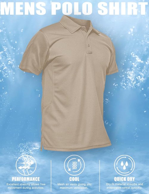 MAGCOMSEN Men's Quick-Dry Tactical Polo Shirt - Short Sleeve Pique Jersey for Golf & Performance