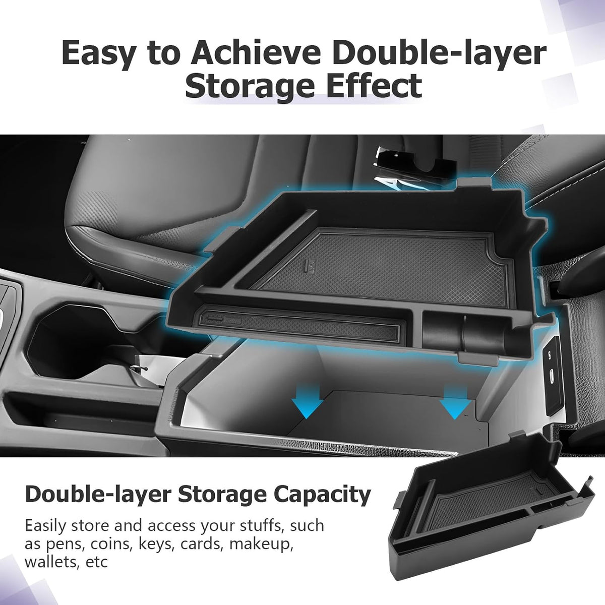 LUWU Center Console Organizer Compatible with 2020-2025 2026 2027 V olkswagen Jetta S/SE/SEL/Sport Accessories Armrest Console Secondary Storage Box Insert Tray ABS Material Black