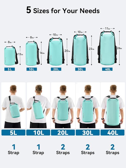 HEETA Waterproof Dry Bag - Lightweight Roll Top Storage Backpack with Emergency Whistle | 5L/10L/20L/30L/40L