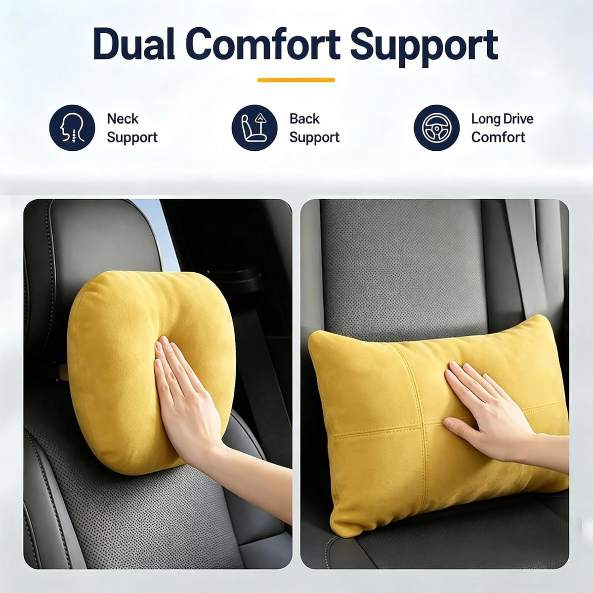 2 PCS Car Pillow for Driving Seat Soft Suede Headrest Neck & Lumbar Support