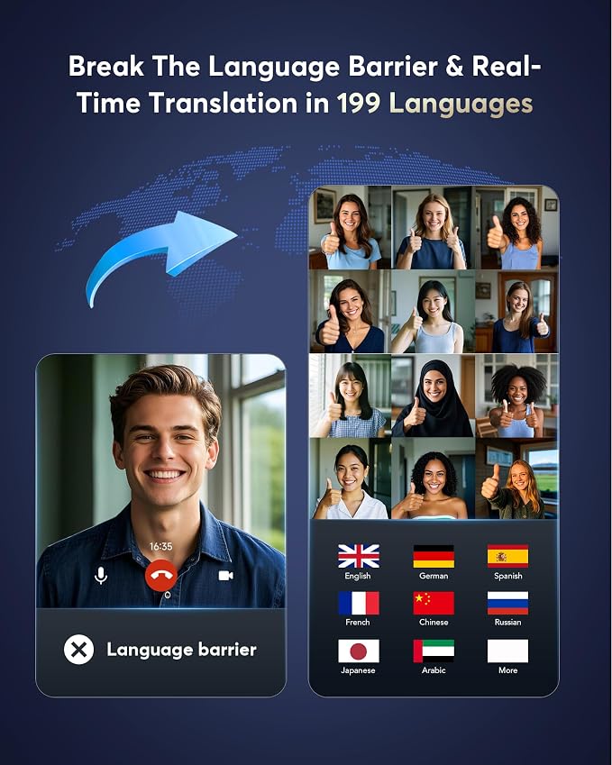 AI Translation Earbuds Real Time, 199 Language Translator Earbuds, 4 ANC Mic
