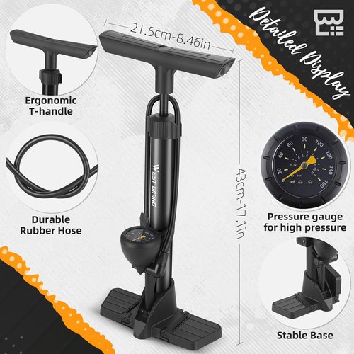 **Bike Floor Pump - High Pressure 160 PSI Bicycle Air Pump with Gauge | Fits Presta & Schrader Valves**