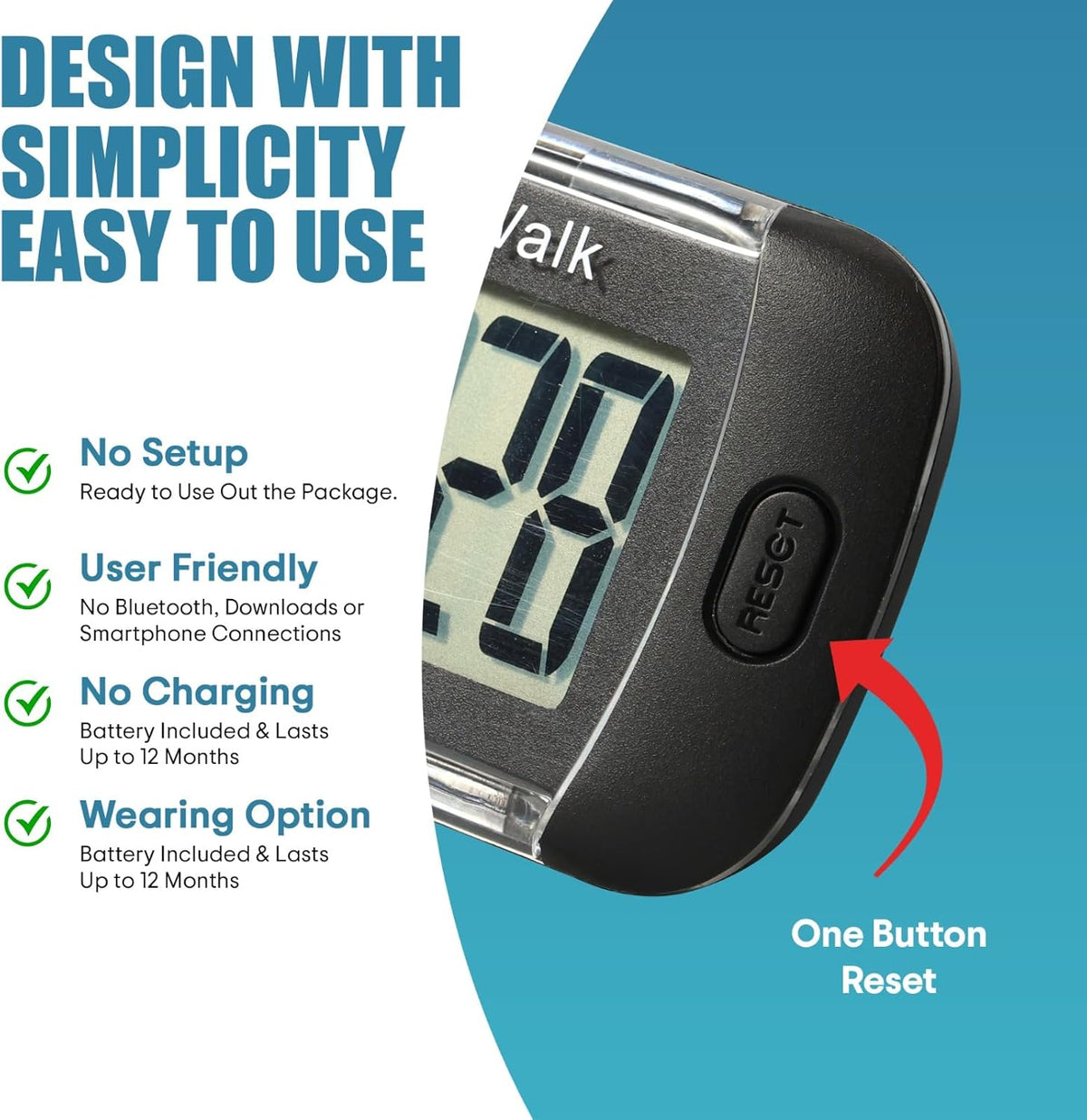 Skiennix Pedometer - Step Counter with Large Display for Walking | Ideal for Women, Men, Kids & Seniors