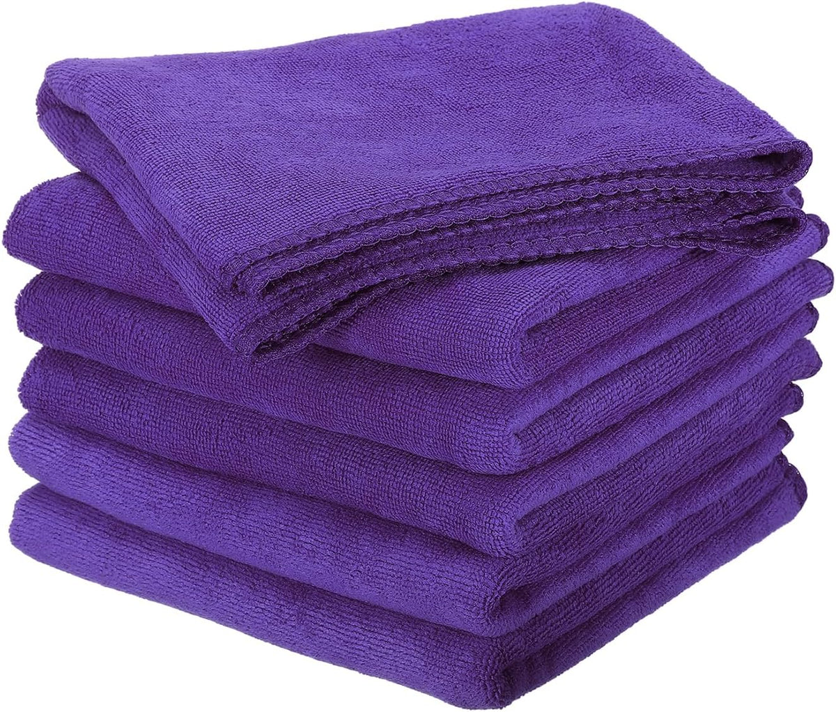 HARFINGTON 6 Pack Microfiber Cleaning Cloth, 24" x 16" Multi-Functional Cleaning Towels Reusable Absorbent Rags for Car Wash Kitchen Household Window Clean, Purple
