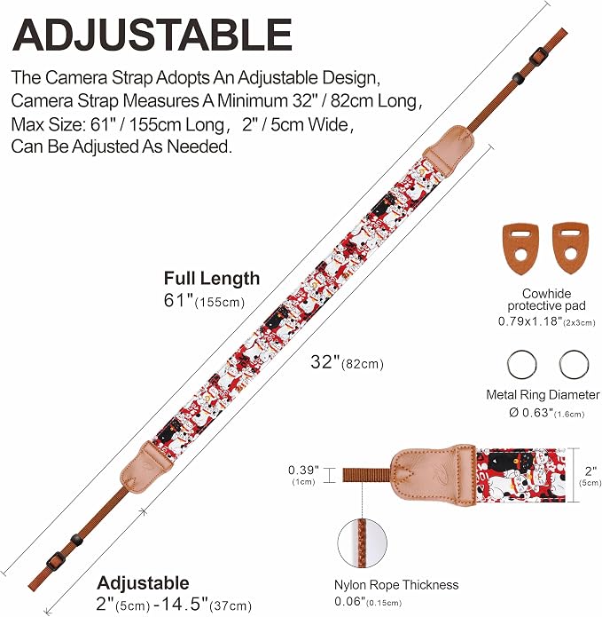Padwa Lifestyle Red Cat Animal Print Camera Strap