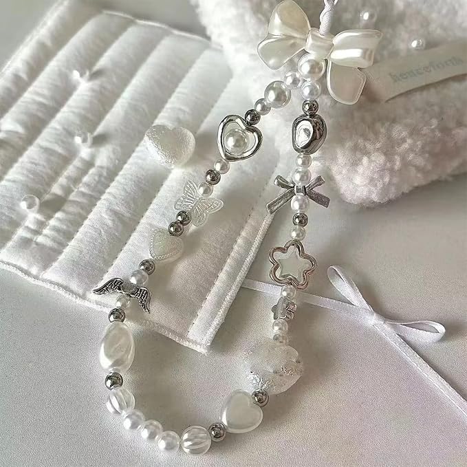 2 Pcs Phone Charm Strap Hand for iPhone Wrist Strap Camera Lanyard Pearl Beaded