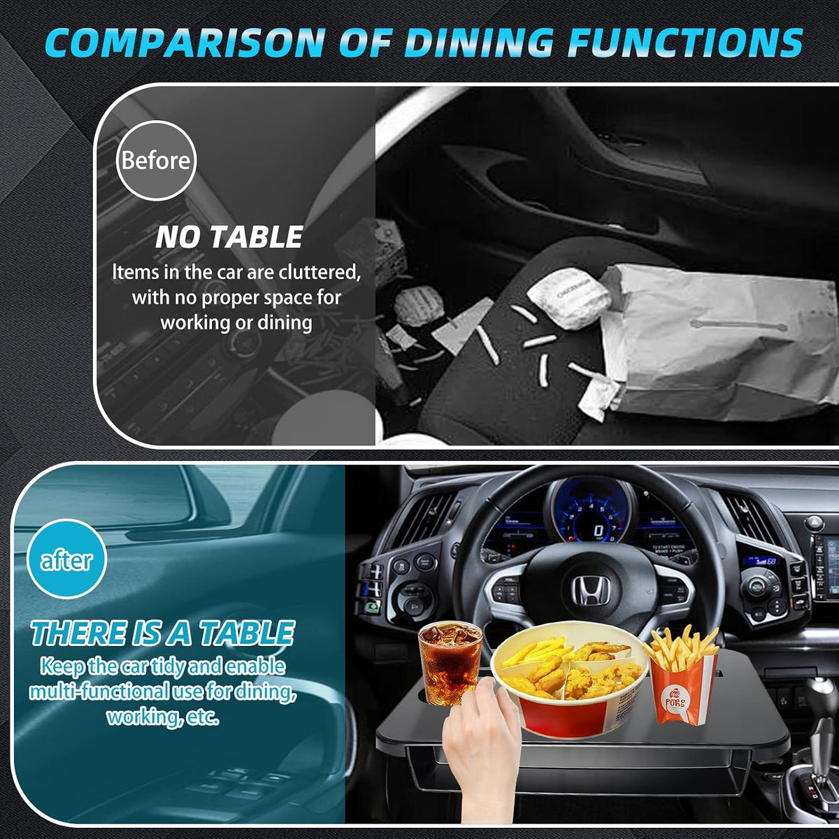 Compatible with Honda CR-V 2-in-1 Steering Wheel Tray Gap Storage Organizer