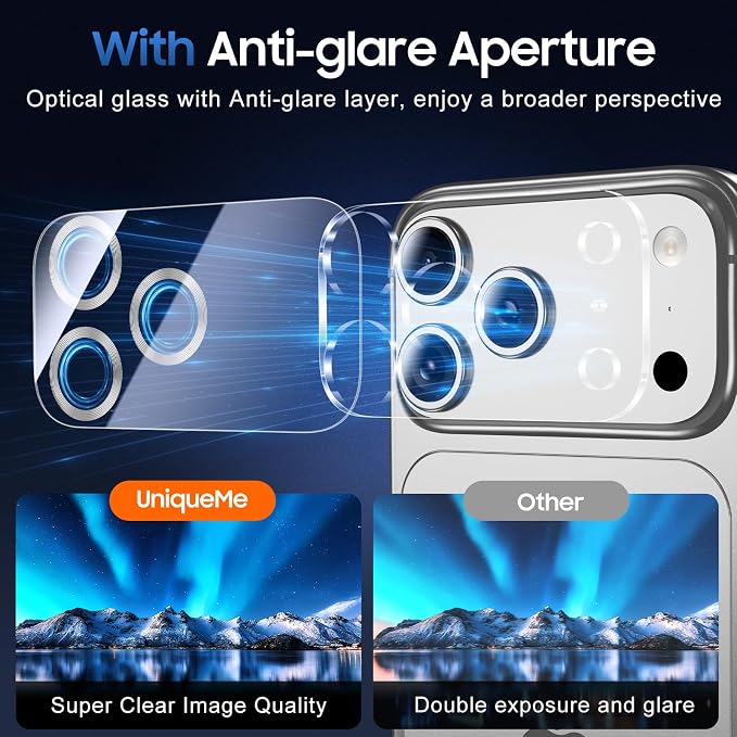 UniqueMe Compatible for 3 Pack iPhone 17 Pro Camera Lens Protector