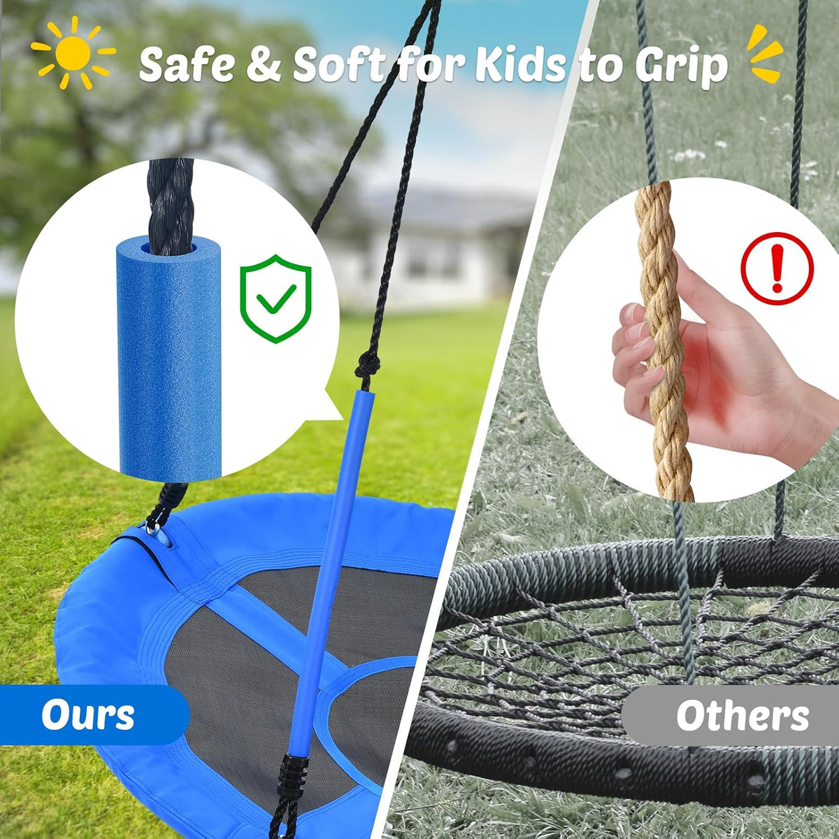 Trekassy 40" Round Tree Swing - 700lbs Capacity | Waterproof 900D Oxford with Handles & 2 Hanging Straps - Blue