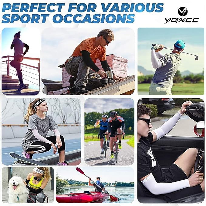 YQXCC 4 Pairs Arm Sleeves, Cooling UV Sun Protection Sports Compression Sleeves for Men Women, Golf Basketball Arm Sleeves