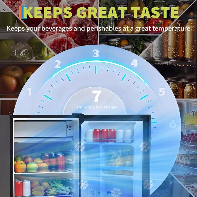 3.2 Cu. Ft. Mini Fridge Freezer, Energy-Efficient, Quiet, Adjustable Shelves