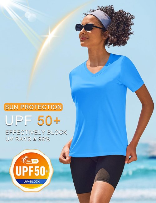 Cavva Women's Athletic V-Neck Workout Tops - Quick-Dry UPF 50+ Sun Protection Shirts