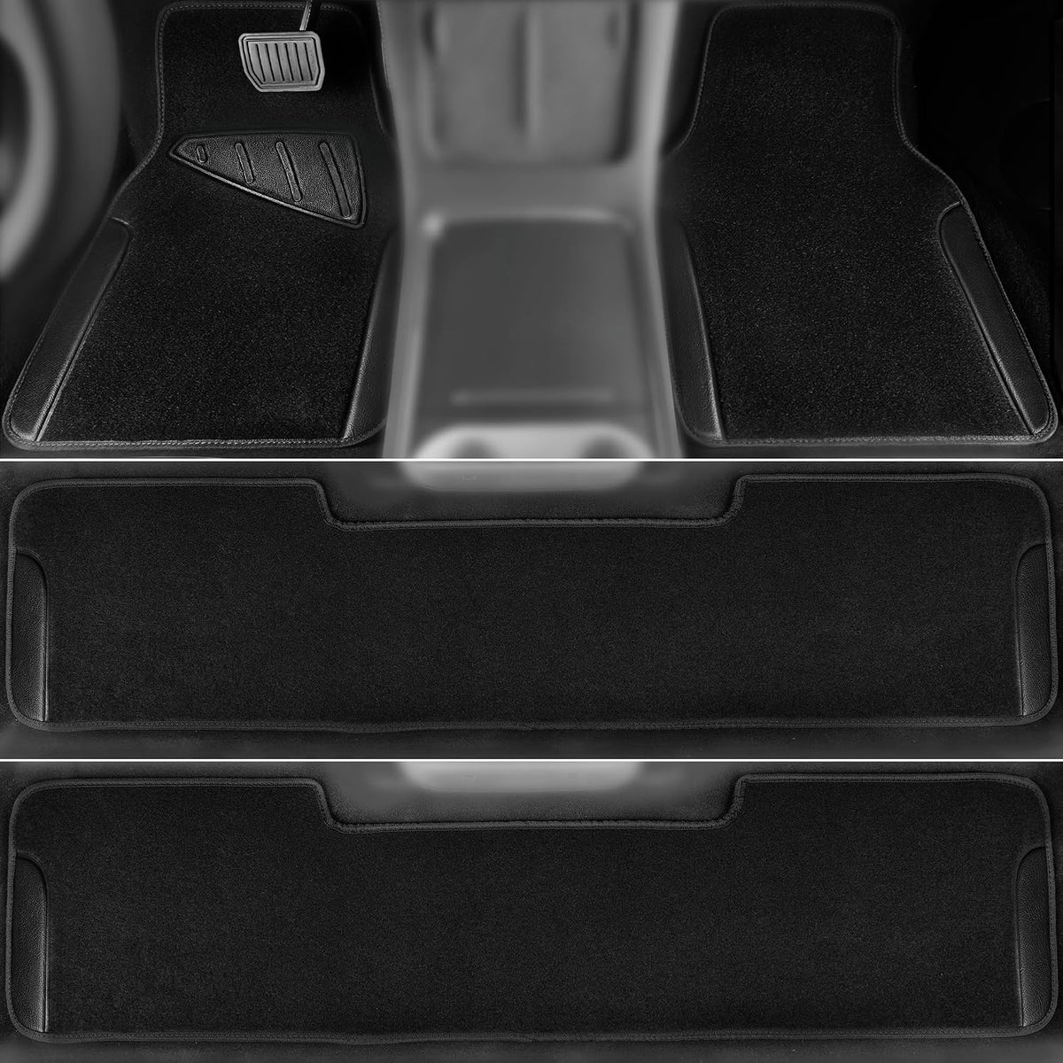 CAR PASS Waterproof Universal Faux Leather 3Row Car Floor Mats, Black Car Mats Fit for SUV,Vans,sedans, Trucks,Set of Vehicles Car Carpet with Driver Heel Pad and Anti-Slip Nibs Backing (Black 3Row)