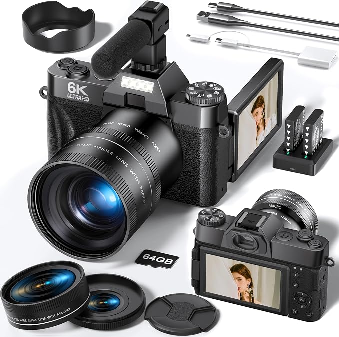 FLATIC Cameras for Photography, 6K 64MP Digital Camera