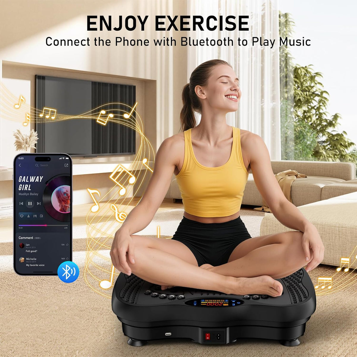 Skiennix Vibration Plate Exercise Machine - 130 Levels for Full Body Workout & Weight Loss | 450 Lbs Capacity with Resistance Bands & Bluetooth