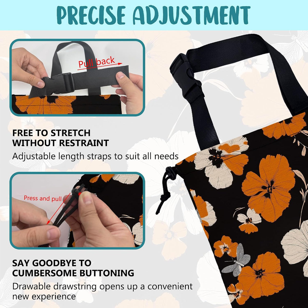 Car Garbage Bag Orange and White Floral and Butterfly Drawstring Car Trash Bag Hanging for Back Seat with Adjustable Buckle Canvas Vehicle Trash Can Easy-to-Install