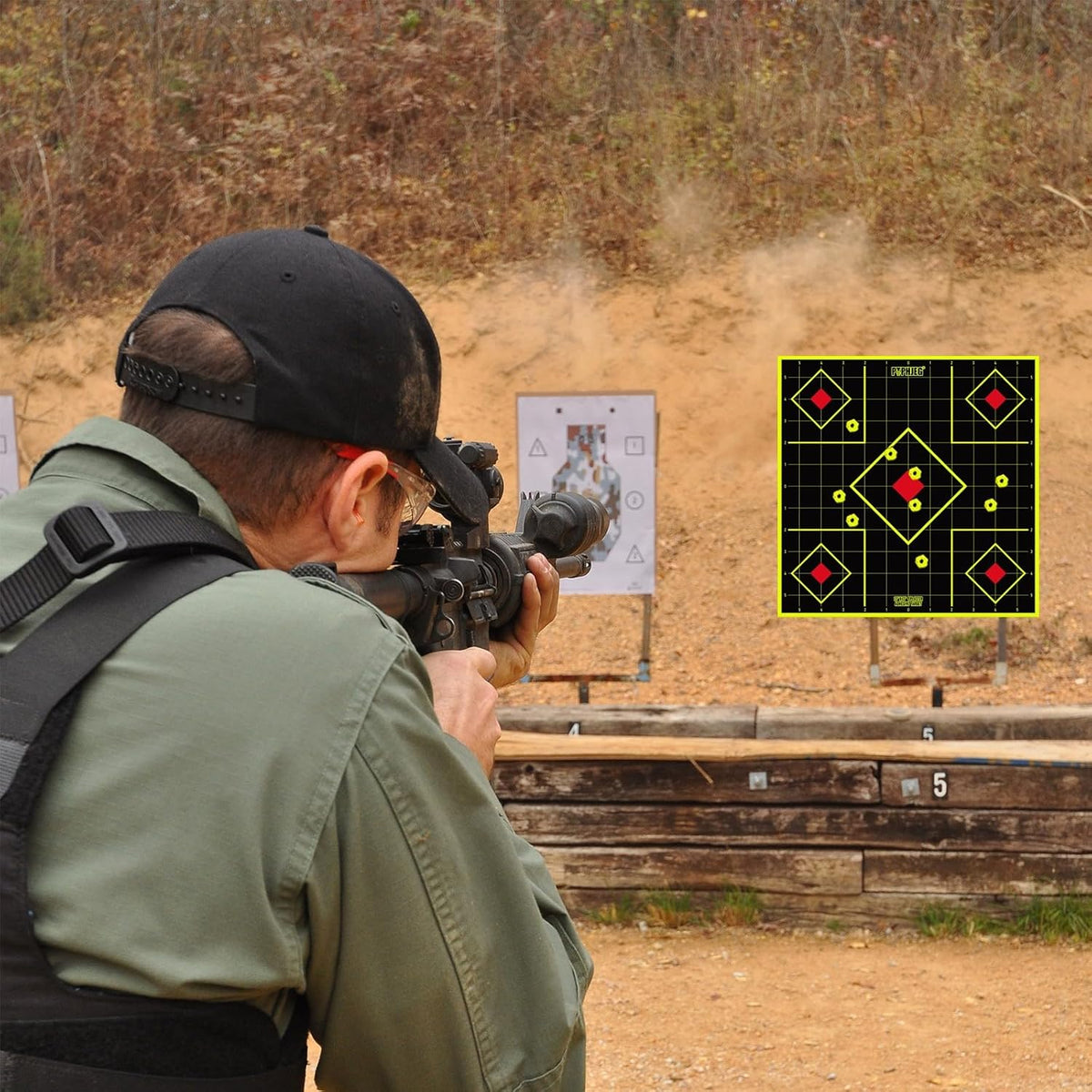 Splatter Adhesive Shooting Target Stickers by [Brand Name] - Fluorescent Yellow, 12x13 Inch, Ideal for Handguns & Rifles (10/25/50 Pack)