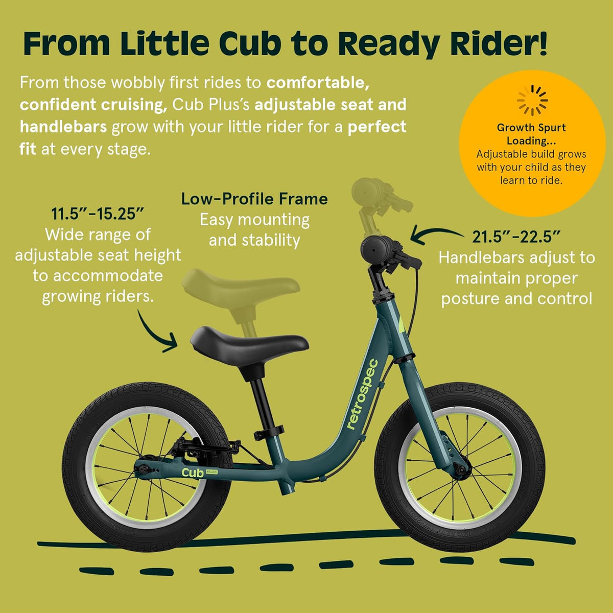 Retrospec Cub Plus Toddler Balance Bike - Lightweight, Adjustable V-Brake & Seat for Ages 18 Months to 4 Years