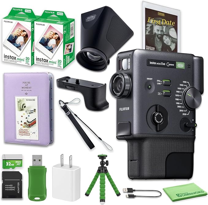 FUJIFILM instax mini Evo Cinema Hybrid Instant Camera Print Bundle