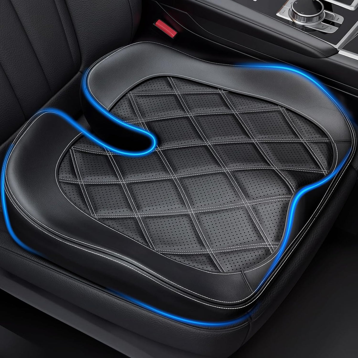 ZIKEE Car Seat Cushion with Memory Foam for Long Drive, Sitting Pain Relief, Ergonomic Seat Cushion for Car & Office Chair, Relieve Tailbone & Thigh Pain, Better Visibility, Rub-Resistant, Easy-Clean