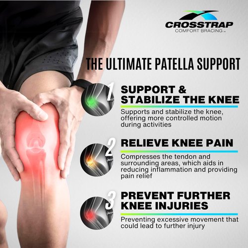 CROSSTRAP Stabilizing Patella Knee Strap | Patella Tendon Brace for Running, Cycling, Hiking, and Sports | Pain Relief and Support, Knee Stabilizer Brace For Exercise