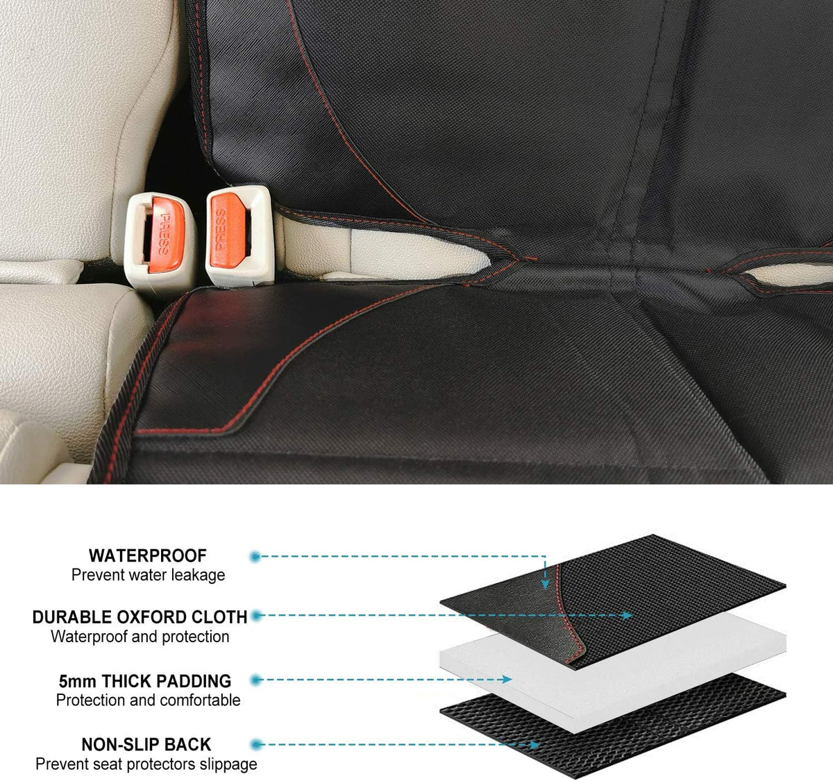MORROLS Car Seat Protector for Child, Baby, Pets -1 Pack car seat Cover with Thick Padding- Waterproof Universal Size with Mesh Pockets (Black)