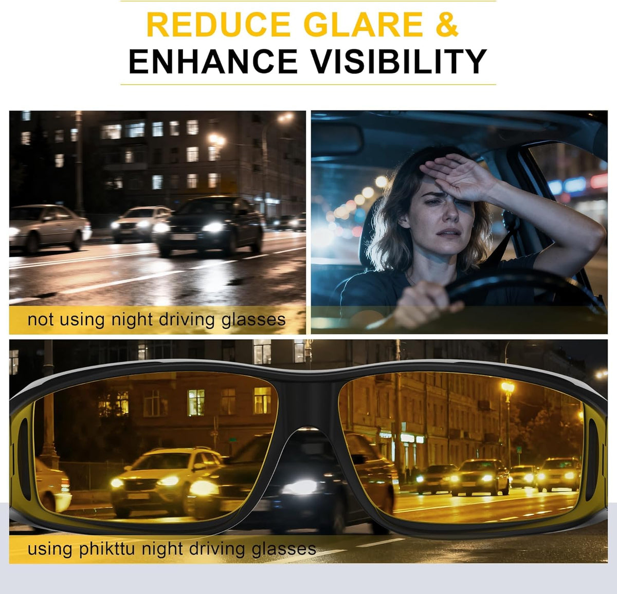 Skiennix Night Driving Glasses - HD Anti-Glare Wraparound Design for Enhanced Vision & Comfort