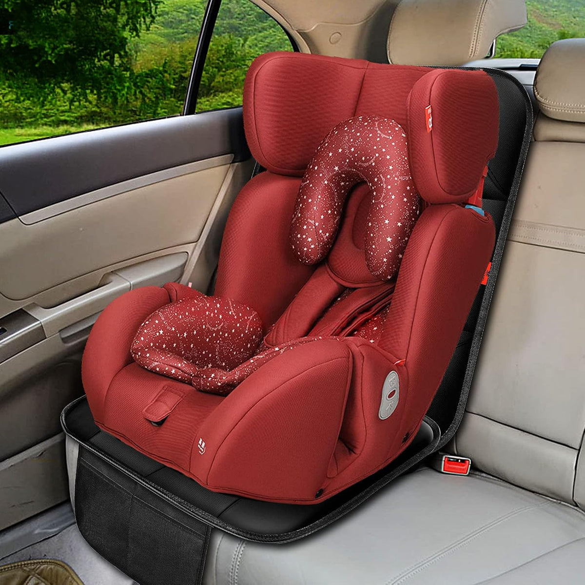 XHYANG Car Seat Protector 1 Pack Car Seat Cushion Mat Thickest Padding,Waterproof 600D Fabric Car Seat Covers for Non-Slip Backing Mesh Pockets for Baby and Pet (Black, 1 Pc)