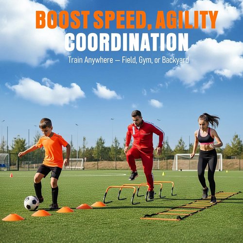 Agility Ladder Set by [Brand Name] - 20ft Speed Ladder with Hurdles, Parachute, Cones & Jump Rope | Enhance Agility & Speed for All Ages