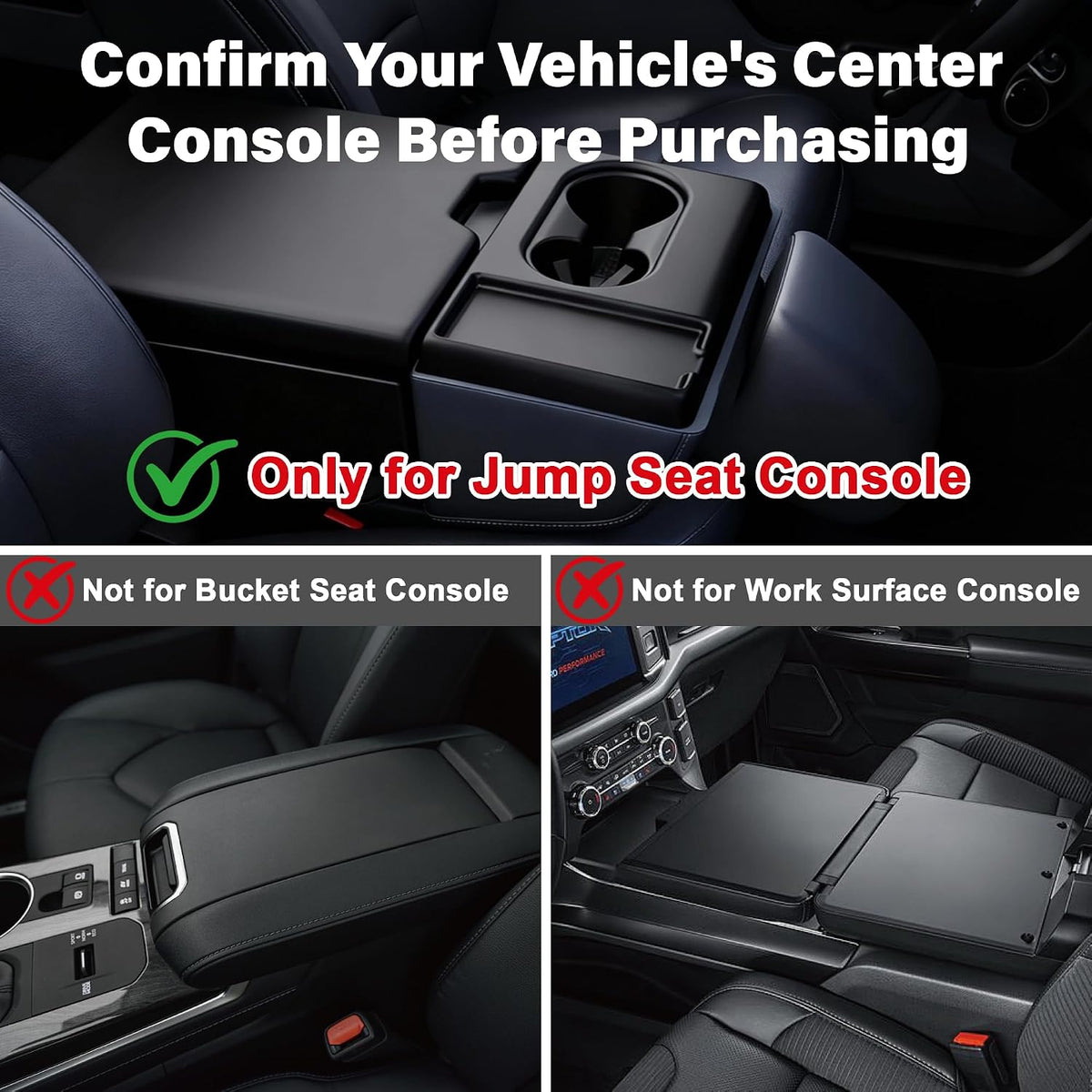 2026 Upgraded Front Center Seat Headrest Organizer Compatible with 2011-2025 Ford F150 F250 F350 F450 F550 F650 Accessories Center Console Organizer Storage Tray(Jump Seat Console Only)