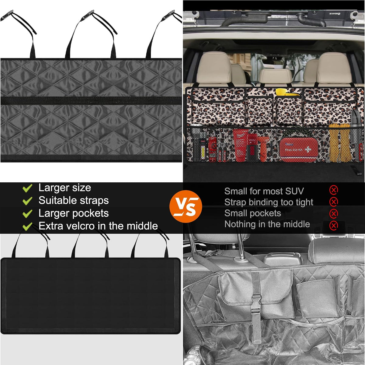 Femuar Car Trunk Organizer,Large Capacity Backseat Trunk Organizer(42"*18"),Collapsible Car Storage Bag with 8 Pocekt,Car Organizer for SUV/MPV/Truck - Leopard print