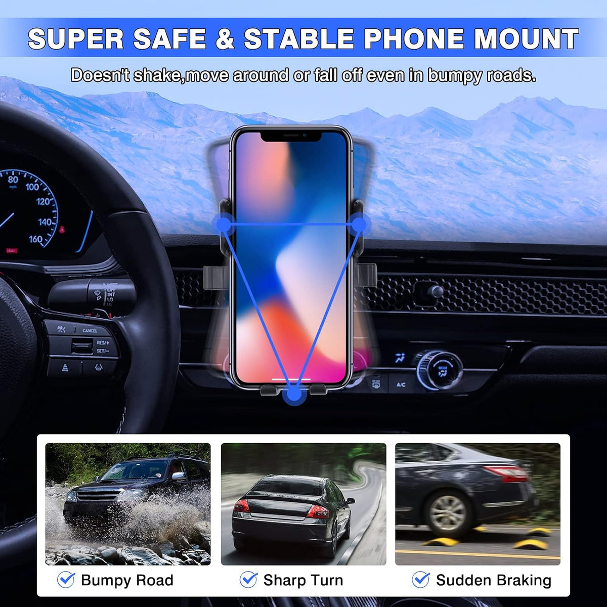 Karltys Car Phone Holder, Honeycomb Dashboard Car Phone Mount Thick Case Friendly, Hands Free Phone Holder for Honda Civic 2022-2025 2026 11th Gen. Interior Accessories