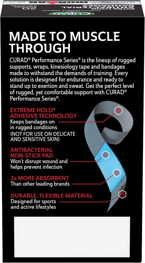CURAD Performance Series Antibacterial Bandages - Extreme Hold Adhesive, Extra Long Flexible Fabric, 0.75" x 4.75", 480 Count