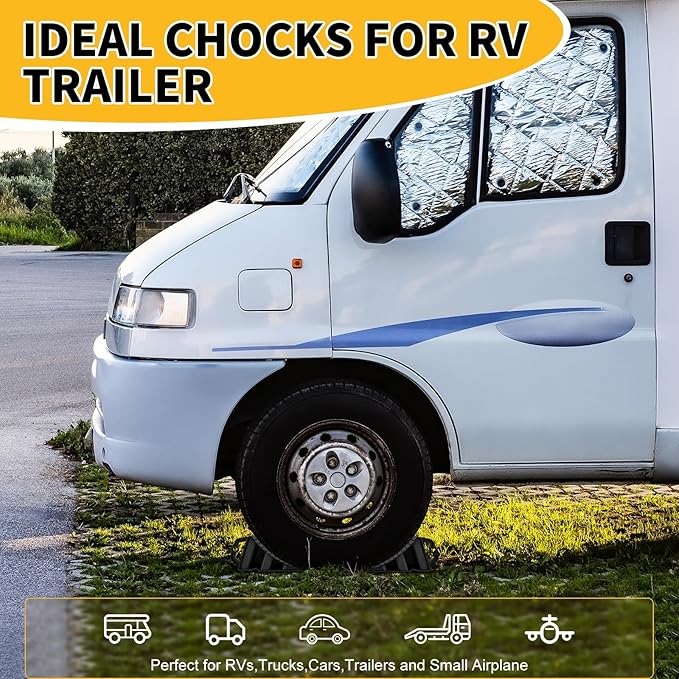 4-Pack Hard Plastic RV Wheel Chocks with Handles for Easy Removal & Durable and Non-Slip, Suitable for Tire Chock on Ramps, Workshops and Uneven Ground