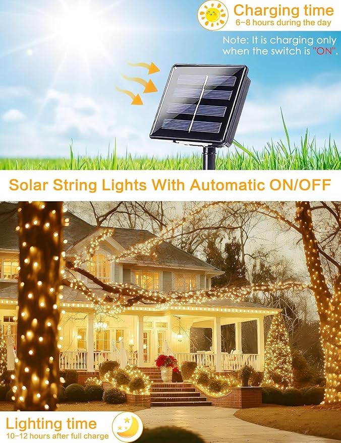 Solar String Lights Outdoor, 2 Pack 144FT 400 LED Solar Twinkle Lights for Outside Waterproof, Copper Wire with 8 Lighting Modes Fairy Lights for Garden Tree Birthday Xmas Patio Decor(Warm White)