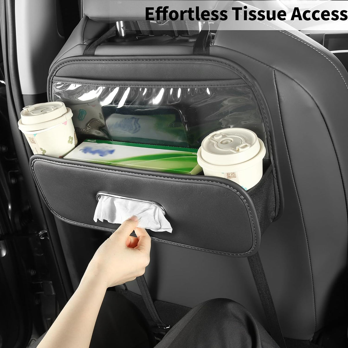 Back Seat Car Organizer with Cup Holder Tissue Box Kleenex Holder