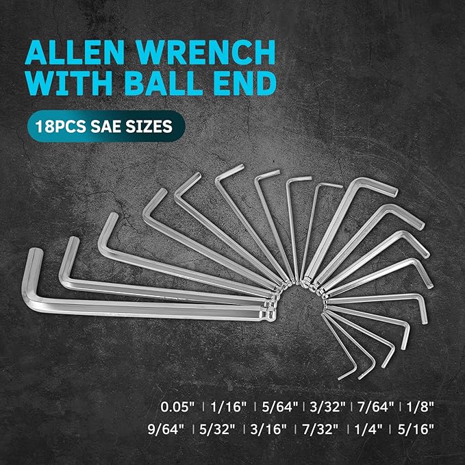 36-Piece Hex Key Allen Wrench Set with Ball End - SAE/Metric Sizes and 2 Storage Cases (Blue/Black)