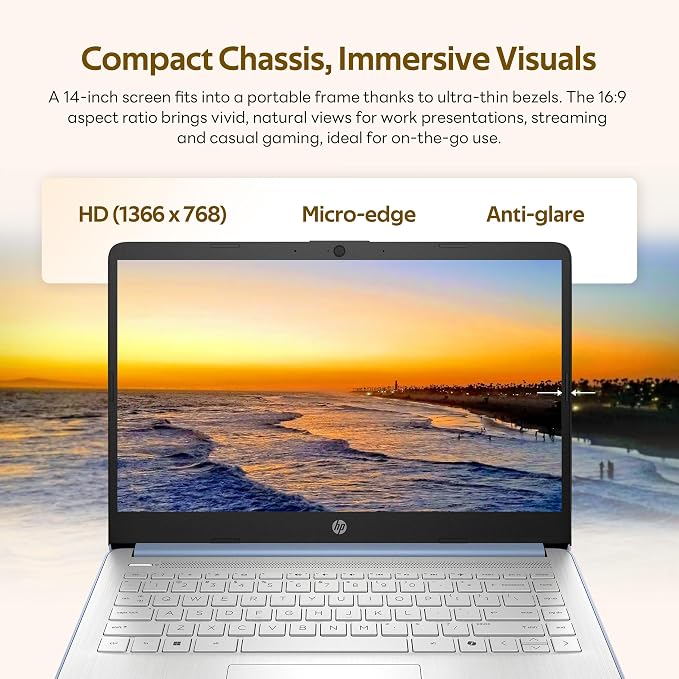 HP Stream 14" HD Laptop with AI Copilot for Student & Business, Intel Processor N150, 4GB RAM, 1.12TB Storage (128GB UFS + 1TB Docking Station), 1 Year Office 365, 720p Webcam, Win 11, Sky Blue