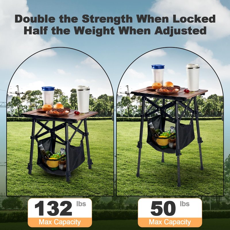 Odoland Portable Camping Table, 15.8"L x 11.8"W Folding Table with Adjustable Height 15.8" - 22", Small Beach Table with Storage Bag for Outdoor Camp, Cooking, Picnic, Travelling, Backyards, Fishing