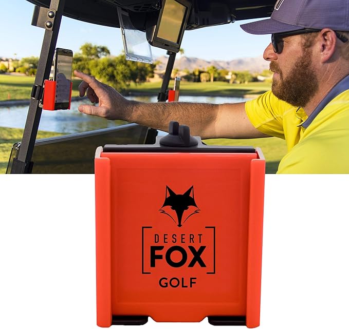 DESERT FOX GOLF Phone Caddy – Adjustable Golf Cart Phone Holder with Secure Strap for Hands-Free GPS & Golf Apps – Universal Fit