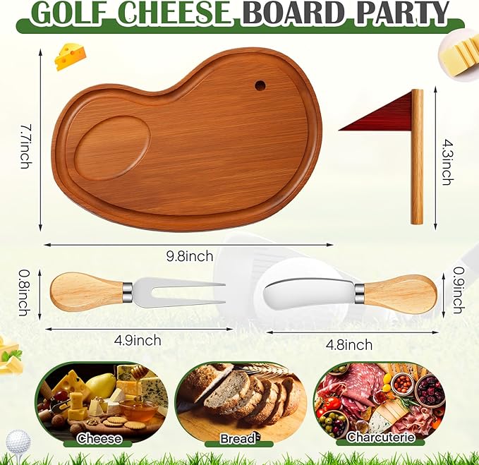 Golf Cheese Board Gift Set Party Favor Prizes Charcuterie Wood Board with Knives and Box Father Day Gift for Dad Grandpa Party Tournament Game(9.8" x 7.7", Carbonized Color)