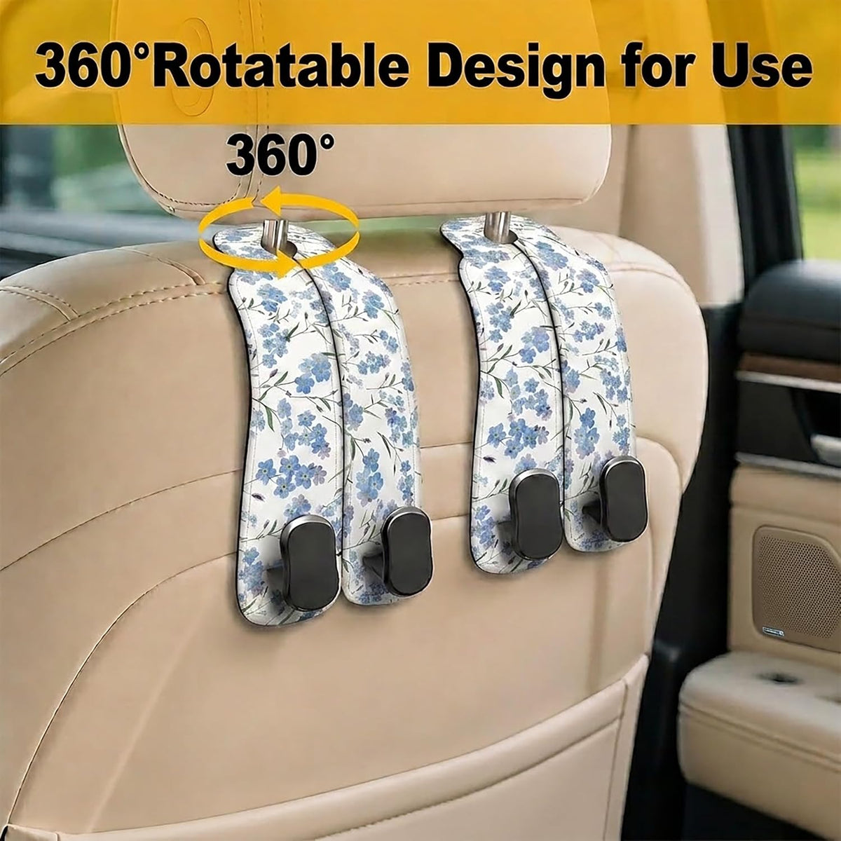 Cute Blue Floral Car Seat Headrest Hooks for Purses & Bags
