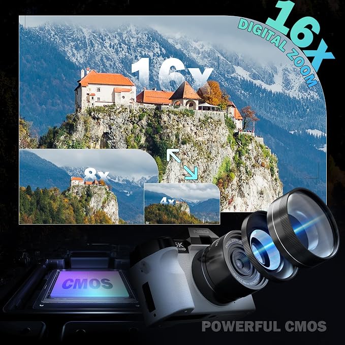 True 5K Digital Camera for Photography, Autofocus & Anti-Shake, 16X Zoom