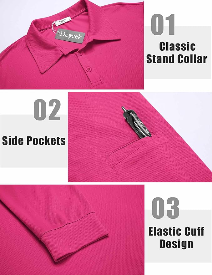 Deyeek Men's Polo Shirts Long Sleeve Golf Polo Shirts for Men Quick Dry UPF 50+ Sun Protection Polos Casual Collared Shirts