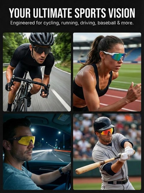 BangLong Cycling Sunglasses for Men Women, Sport Sun glasses with 2 Interchangeable Lenses for Running Baseball Fishing